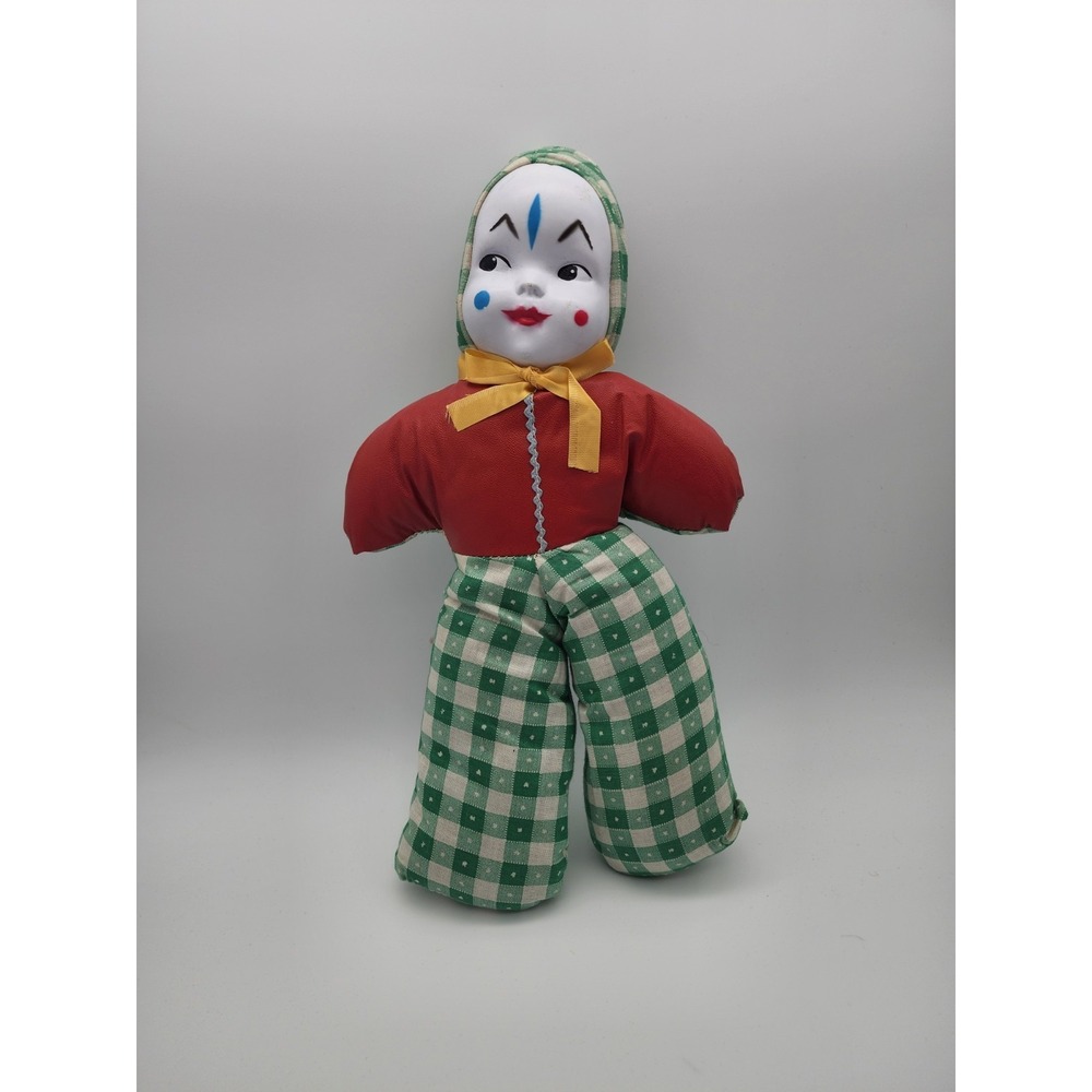 Vintage Hand Made Rubber Face Creepy 15" Clown Doll